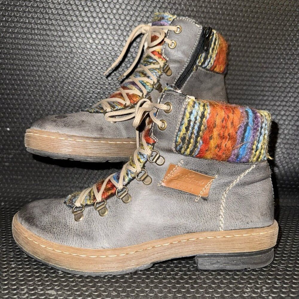 Rieker Felicitas Gray Faux Leather Colorful Ankle Bootie Women’s Size 8 (39)